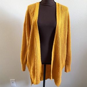Mustard Open Front Knit Long Cardigan